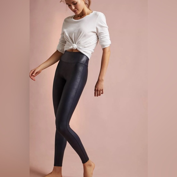 New Anthropologie Spanx Faux Leather Leggings Black Large - Picture 1 of 8